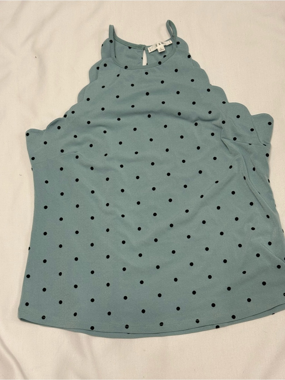 E&M sage Green women’s Polka Dot Halter Top with Scalloped Neckline - Size L